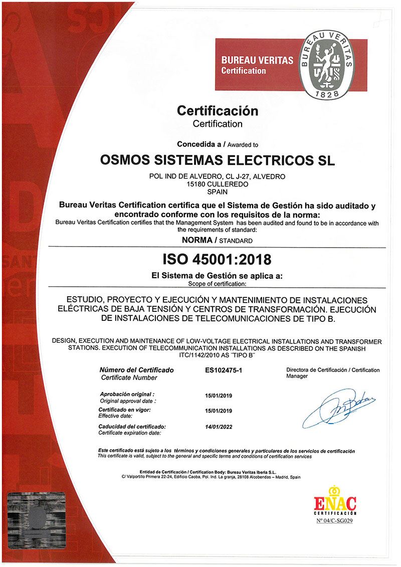 certificado ISO 45001:2018